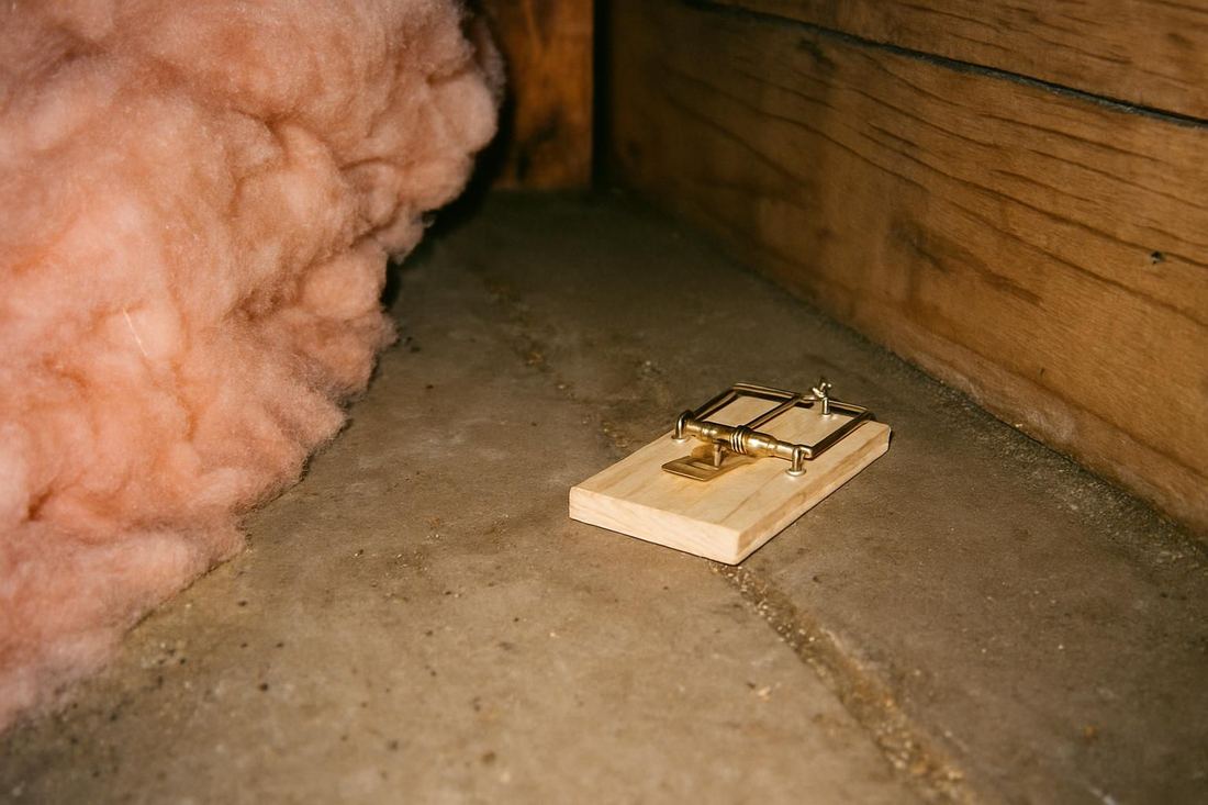 A set rodent trap placed along an attic runway in a Memphis home